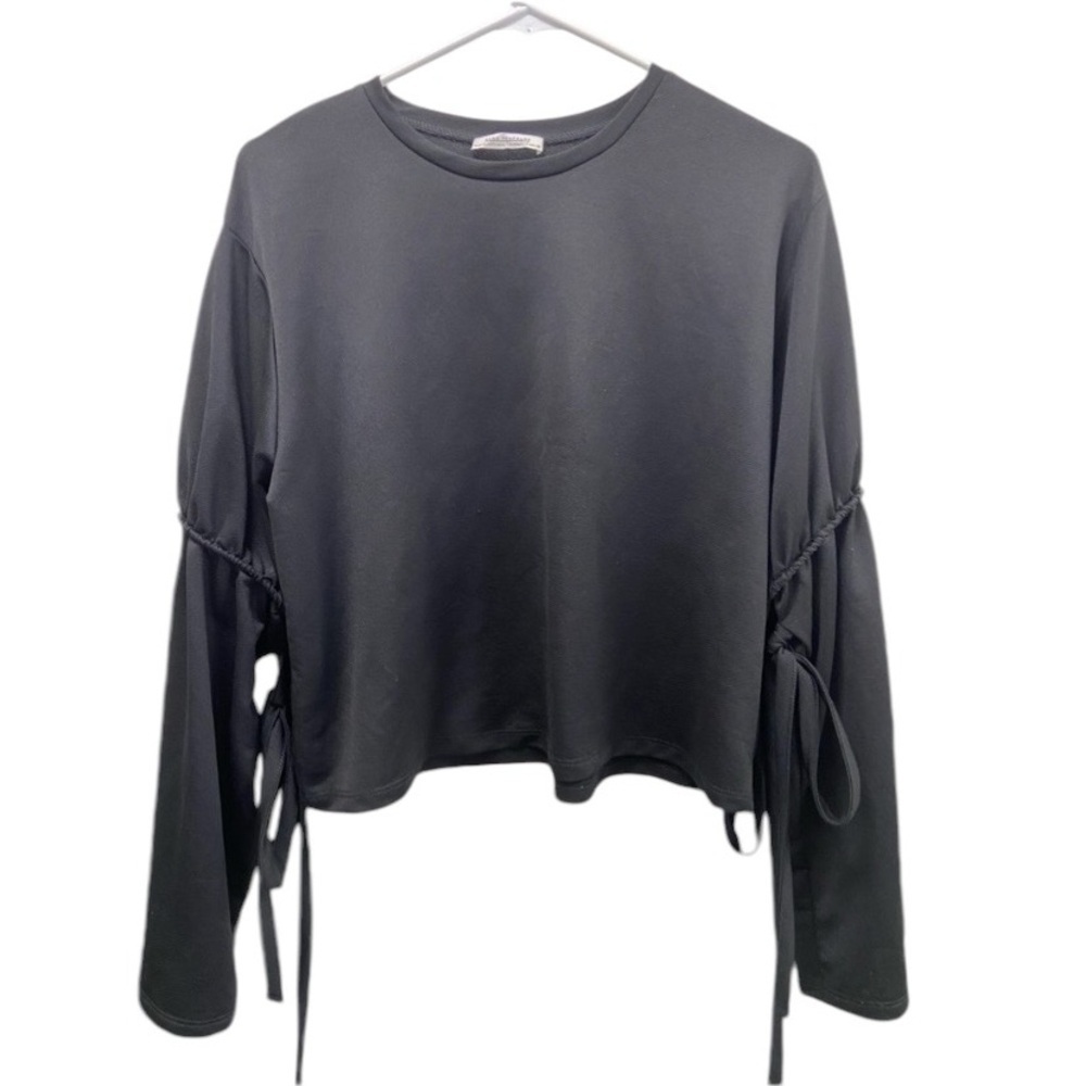 Zara Trafaluc black long bell sleeves and ties details women’s size small